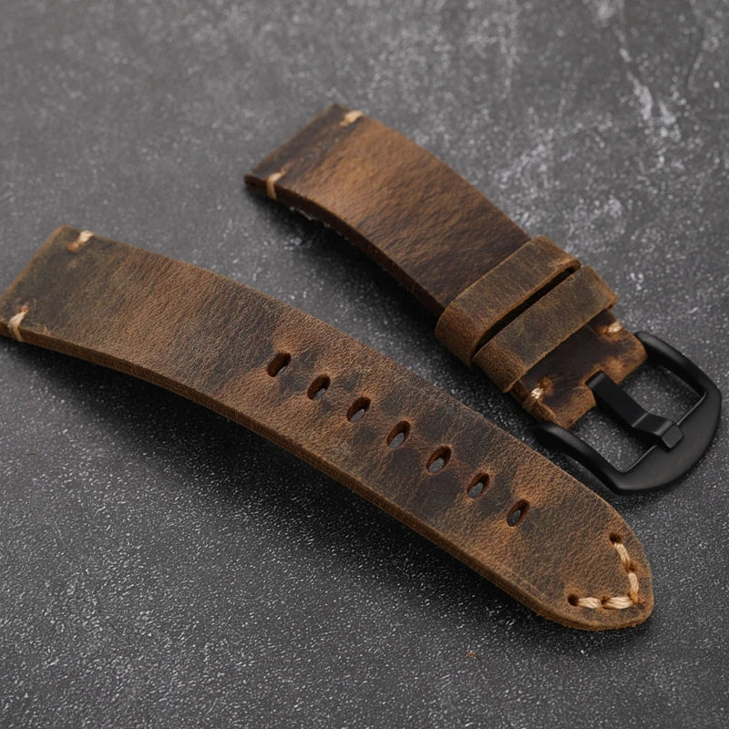 Handmade First Layer Cowhide Leather Watchband 20 22 23 24 26MM Brown Padded Leather Strap For PAM111 441 Soft Men's Bracelet