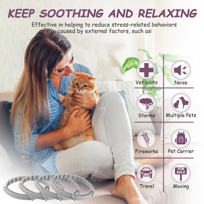 4Pcs Cat Calming Collar Cat Pheromone Collar Anti-Anxiety Comfort Cat Calm Collar Helps with Aggression for All Types of Cats