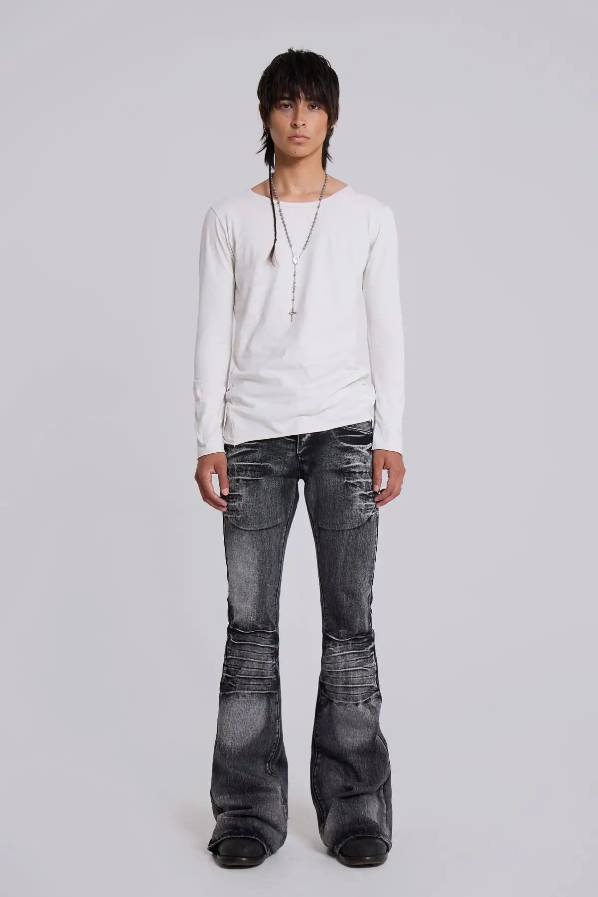 Y2K Vintage Flared Jeans Mid Blue Washed Men Women Bootcut Jeans American Hip Hop Distressed Streetwear Unisex Wide Leg Pants