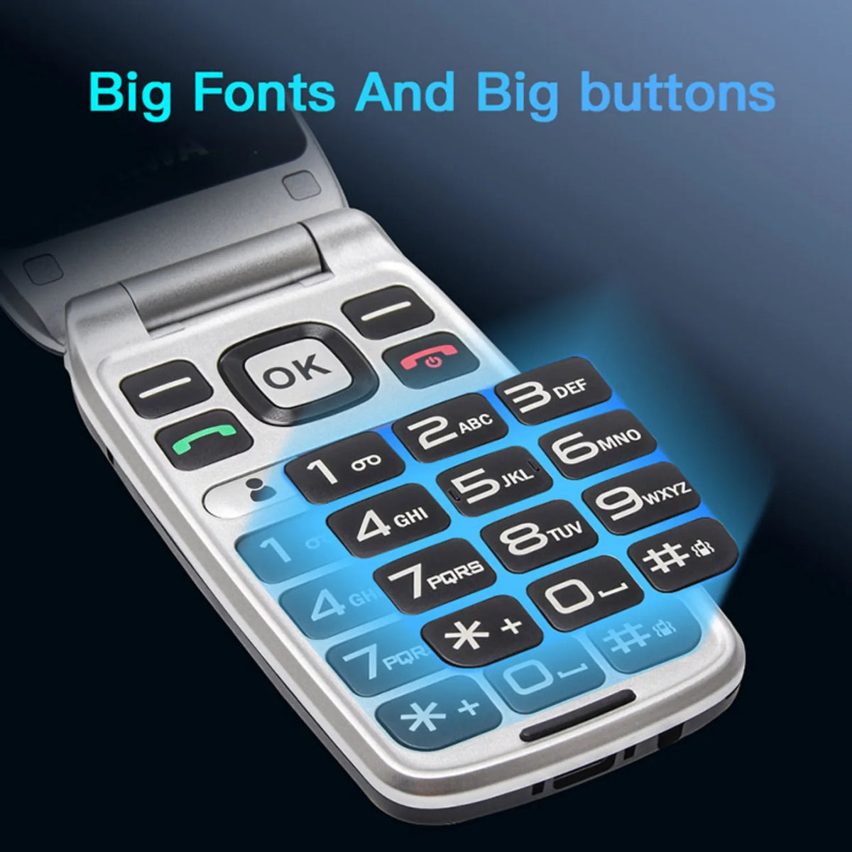 UNIWA V202T 4G Feature Flip Phone Fashion Dual Screen Big Push-Button  Flip Mobile Phone for Elderly 1450mAh SOS Function Phone