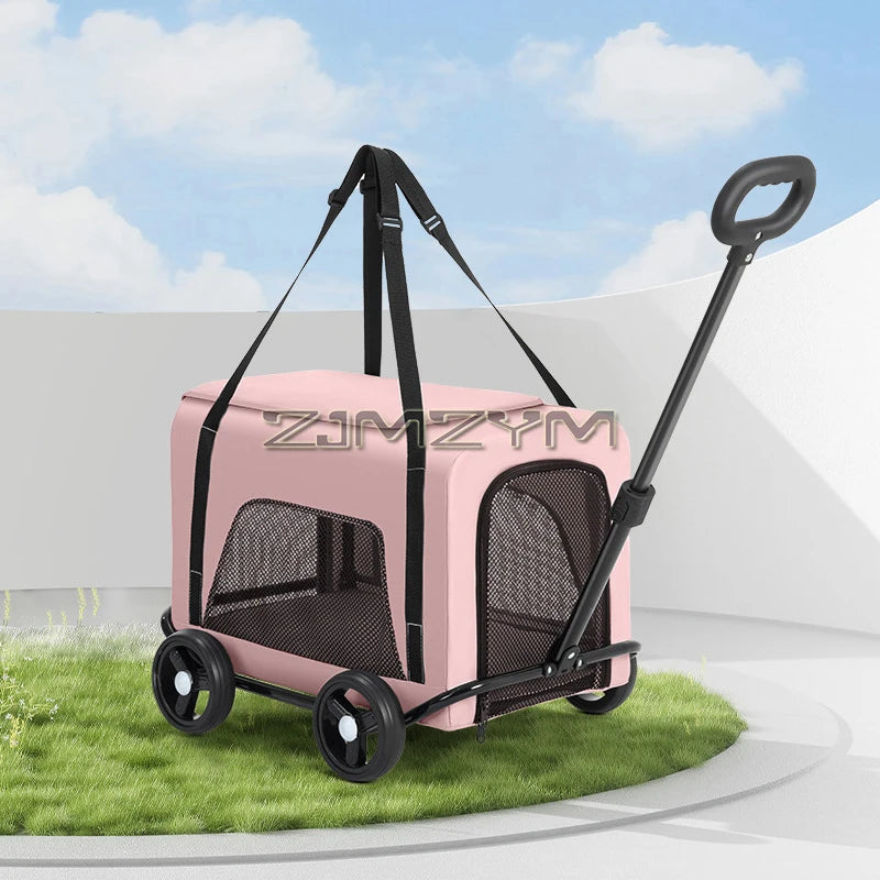 Folding Dog Stroller, Pet Folding Stroller, 4 Wheels Dog/Cat Puppy Stroller Pet Travel Carriage Case