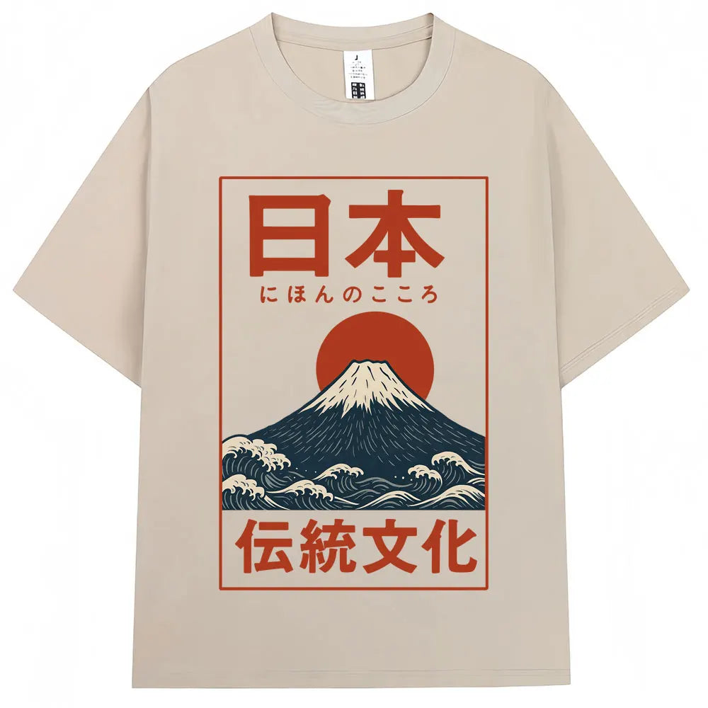 Japanese Style Hokkaido Wave Vintage T-shirt Men Women Harajuku Fashion High Quality T Shirts Oversized Cotton Summer Tee Shirt