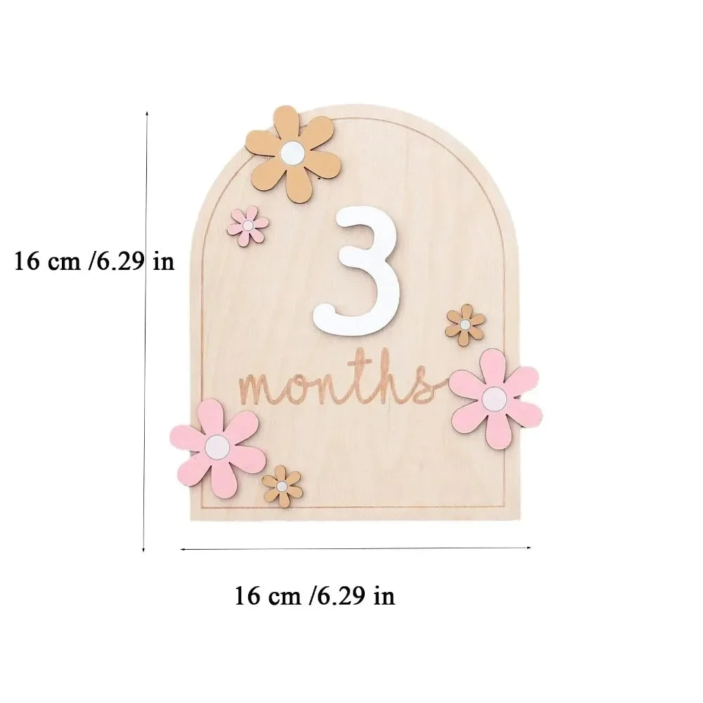 Wooden Baby Monthly Milestone Cards Flowers Double Sides Number Month Girls Boys Newborn Photography Props Accessories
