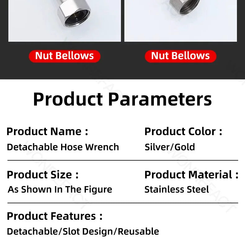 G1/2 Detachable Hose Spanner Water Heater Bellows Hexagonal Hose Tap Spanner Removable Small Spanner Reusable Gold Silver