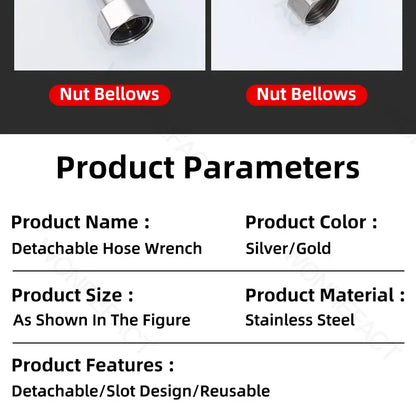 G1/2 Detachable Hose Spanner Water Heater Bellows Hexagonal Hose Tap Spanner Removable Small Spanner Reusable Gold Silver
