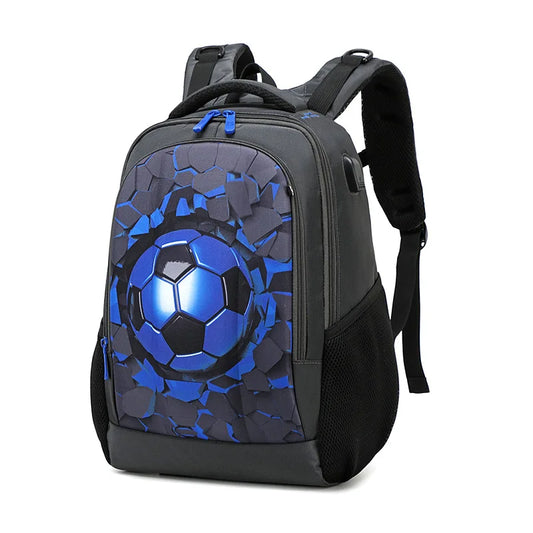 Boys Black Football Backpacks Hard Shell Orthopedic Middle School Student Book Bags USB Charge Multifunctional Bagpack