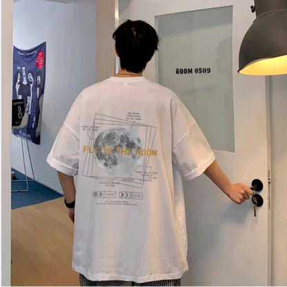 30kg To 120kg Korean Style Lazy Feeling Wearing Moon Pattern T-shirt Daily Basic Top Casual Versatile Shirt