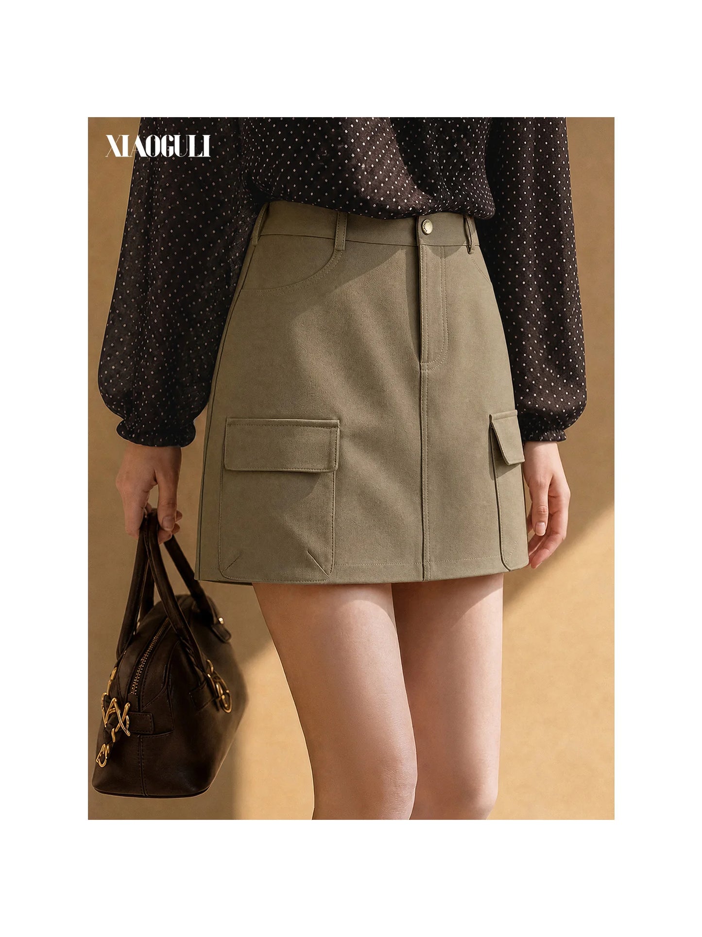 XIAOGULI Fashion Mini Skirt Women High Waist Khaki Cargo Short Skirt 2026 Autumn New Casual Office Lady Daily Outfit