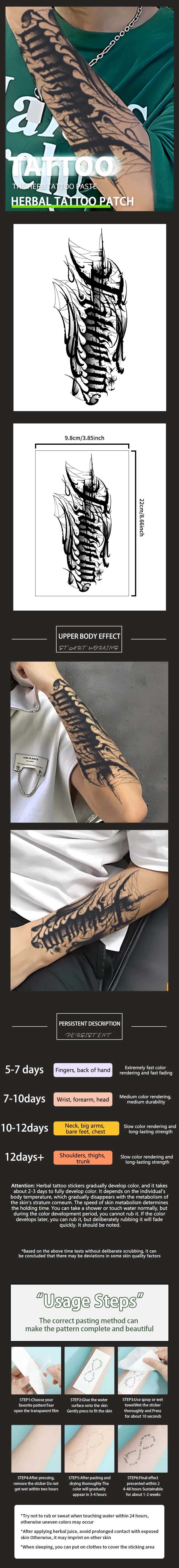 1pc English Half-Sleeve Arm Waterproof Temporary Tattoo, Long-Lasting 1-2 Weeks, Realistic Semi-Permanent Fake Tattoo