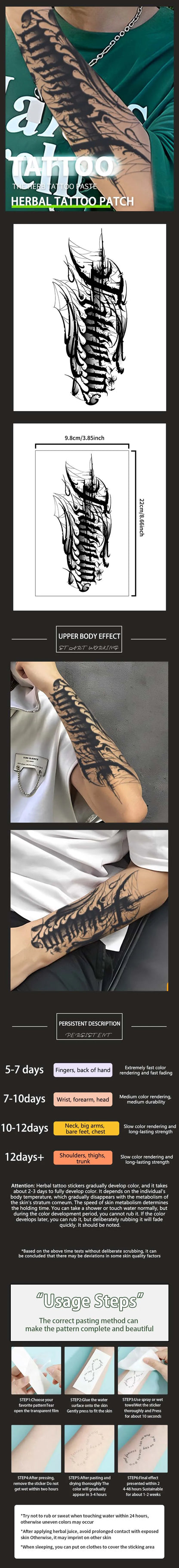 1pc English Half-Sleeve Arm Waterproof Temporary Tattoo, Long-Lasting 1-2 Weeks, Realistic Semi-Permanent Fake Tattoo