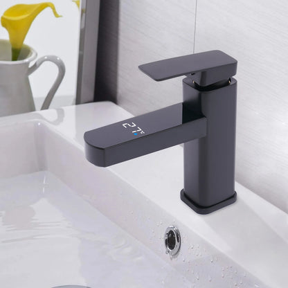 Black And White Washbasin Faucet, Bathroom Kitchen Single Pole Faucet With Digital Display Screen