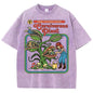 Earnivorous Plant Pattern Washed T-Shirts Men Breathable Cotton Casual T Shirt Soft Summer Comfortable Crewneck Short Sleeve
