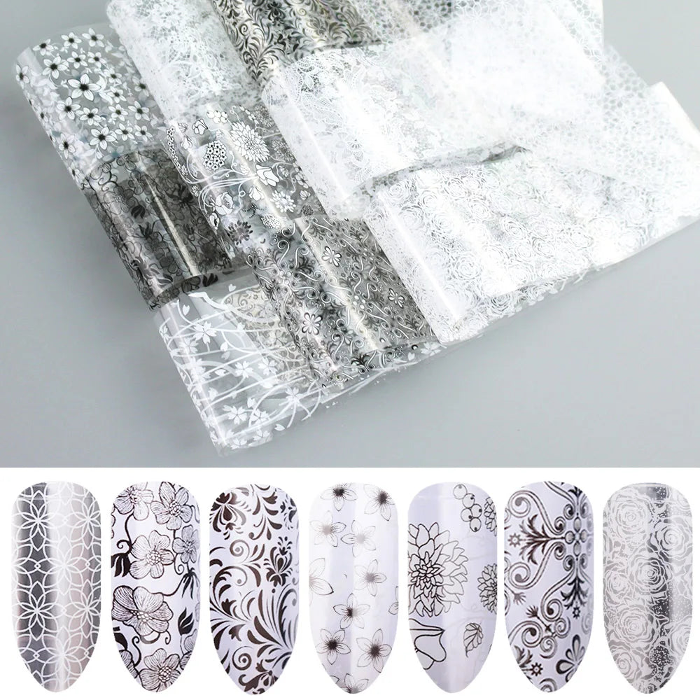 16Pc Holographic Nail Foil Set Starry Transfer 20*4cm Sticker Laser Flowers Leopard Mix Design Decal DIY Nail Art Decoration