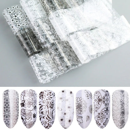 16Pc Holographic Nail Foil Set Starry Transfer 20*4cm Sticker Laser Flowers Leopard Mix Design Decal DIY Nail Art Decoration