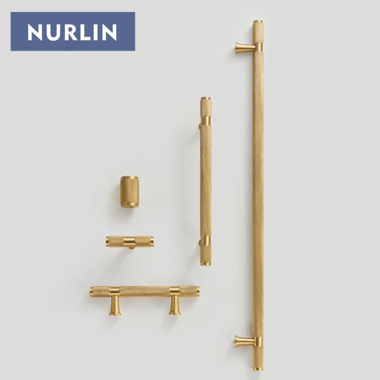 Nurlin Brass Diamond Cut Cross Knurl Pattern Cabinet Knob Pull T Bar Lengthened 38cm 15 Inch Cloakroom Door Drawer Handle