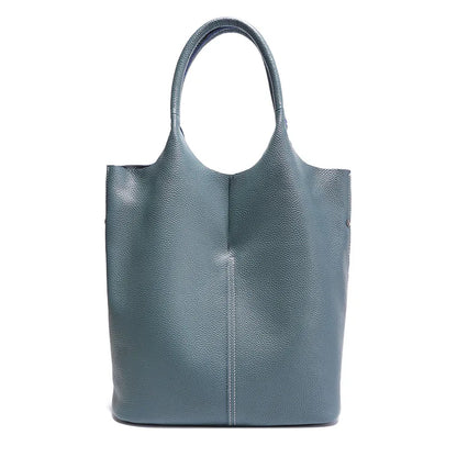 Genuine Grade Leather Women Commuter Tote Bag Ladies Soft Cowhide Tote Shoulder Handbag Large Female Bucket Bag Luxury Designer