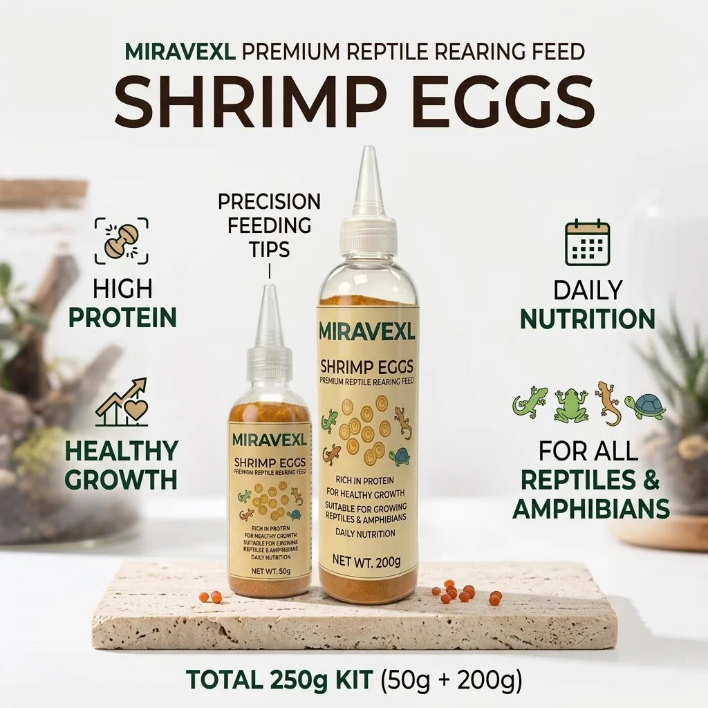 MIRAVEXL Shell-Free High-Protein No-Hatch Shrimp-Based Diet for Reptiles & Fry, Feed for Lizards, Turtles & Amphibian Pets