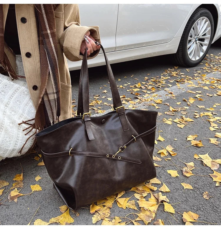 Tote Bag Designer Retro PU Leather Shoulder Handbag for Women Winter Trend Y2K Fashion Handbags Females Travel Luxury Tote Bags