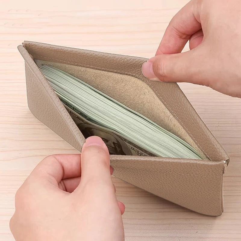 Self-Closing Artificial Leather Long Wallet Passport Driver's License ID Holder Headphone Data Cable Storage Cash Pouch