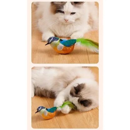 Bird Sound Cat Toy Brown Green Blue Color Options and Combination Set Plush Feather Hanging Teaser for Indoor Cats Chasing Play