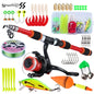 Sougayilang Kids Fishing Pole Set Full Kits with Telescopic Fishing Rod and Spinning Reel Baits Hooks Saltwater Travel Pole Set