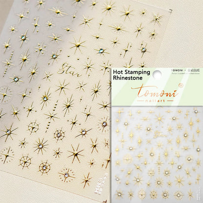 Gold Silver Starlight Laser Pink Colorful Glitter Star Bronzing Rhinestones Relief Nail Art Decorations Stickers Manicure Decals