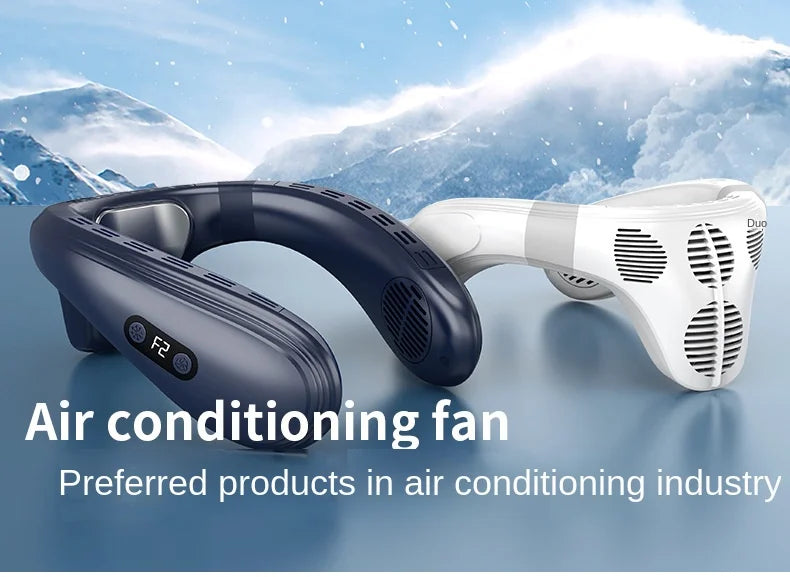 Portable Bladeless Neck Fan with Cooling Plate - Quiet Rechargeable USB Charged Air Conditioner for Travel Camping & Outdoor Adv