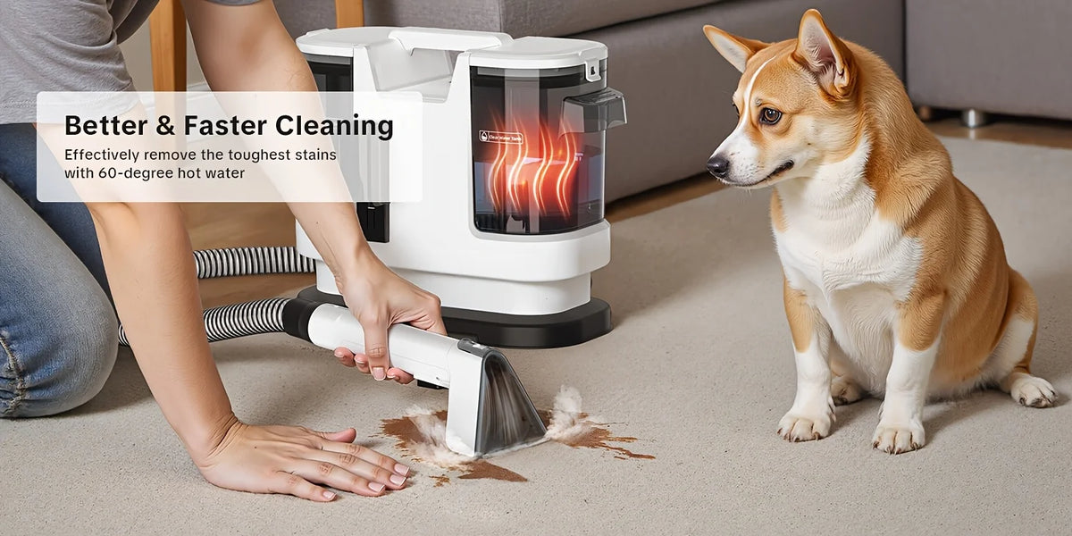 Lubluelu V8 Instant Heated Function Carpet Cleaner Machine 15Kpa Powerful Suction Hot Water Upgrade Portable Carpet Cleaning Machines for Pet Stains with Cleaning Tools & Self-Cleaning for Car/Couch/Rug/Spot