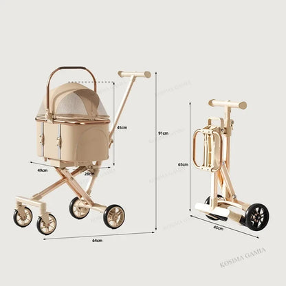 Portable Pet Separable Stroller One Click Easy Fold Cat Carrier Universal Compact Lightweight Baby Dog Travel Pushchair
