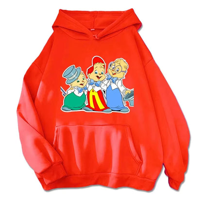 Cartoon Hoodie Alvin and The Chipmunks Green Red Navy Blue Shirt Camisa S/P Movie Promo Animation Long Sleeve Hoody Sweatshirts