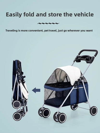Outdoor Portable Folding Pet Stroller Small Cat Dog Rabbit Hamster Lightweight Vehicle Compatible Carrier Pet Trolley
