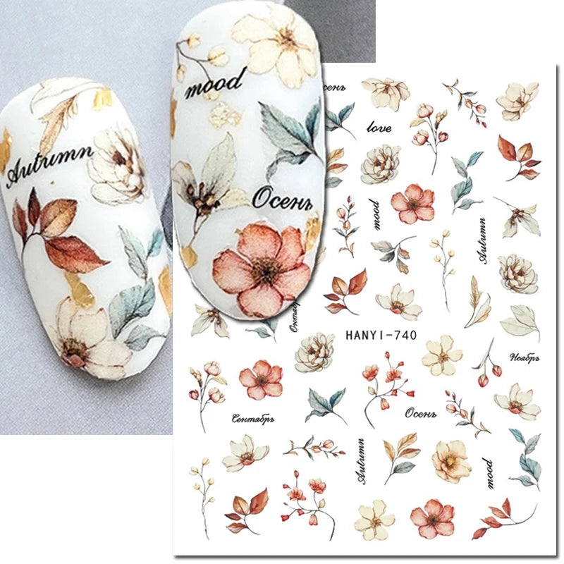 3d Nail Art Decals Elegant White RoyalBlue Roses Flowers Adhesive Sliders Nail Stickers Decoration For Nail Manicure