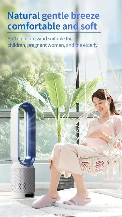 Smart Bladeless Fan with Remote Control 8 Wind Speeds Intelligent Timing 90° Oscillation Quiet Air Cooler for Home Bedroom