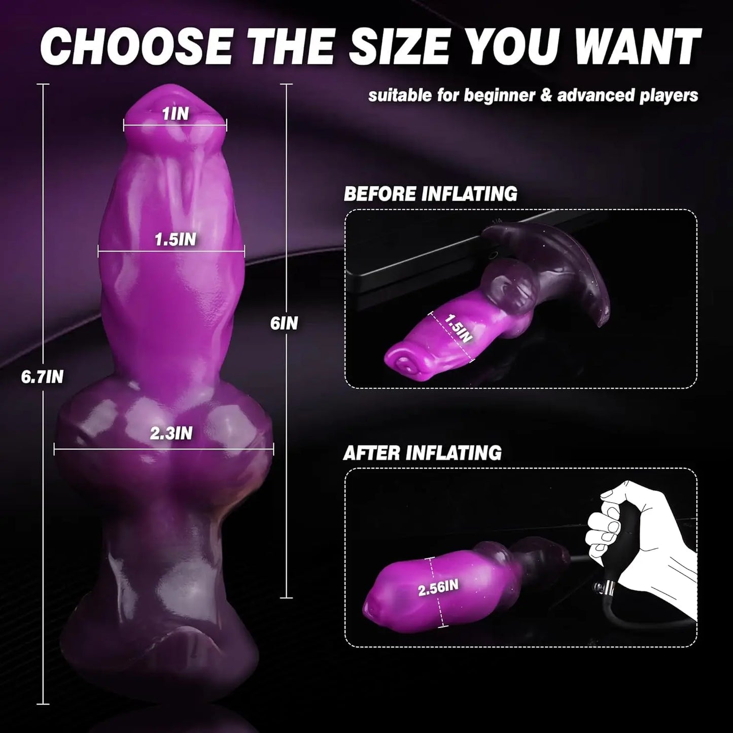 New Inflatable Animal Penis Anal Plug Vagina Anus Dilator Silicone Butt Plug Inflatable Anal Plug Expandable Butt Dilator SexToy