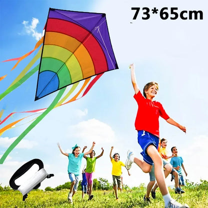 Rainbow Strip Spliced Diamond Rhombus Kite Lightweight Wind Resistant Fabric Easy Launch Stable Flight Foldable Portable Outdoor Flying Toy for Kids & Adults