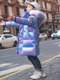 Winter Girls Shiny Hooded Down Jacket Fur Collar Windproof Coat Teenage Outerwear Kids Parka Snowsuit Clothing New 5-14 Years