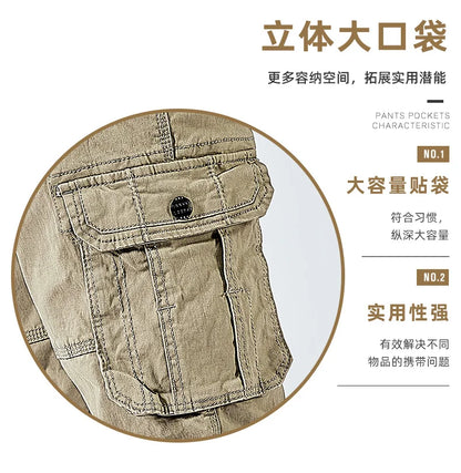 2026 Men's Cargo Pants Straight Leg Cotton Stretch Tactical Trouser Male Military Outdoor Camping Fishing Casual Work Wear Khaki