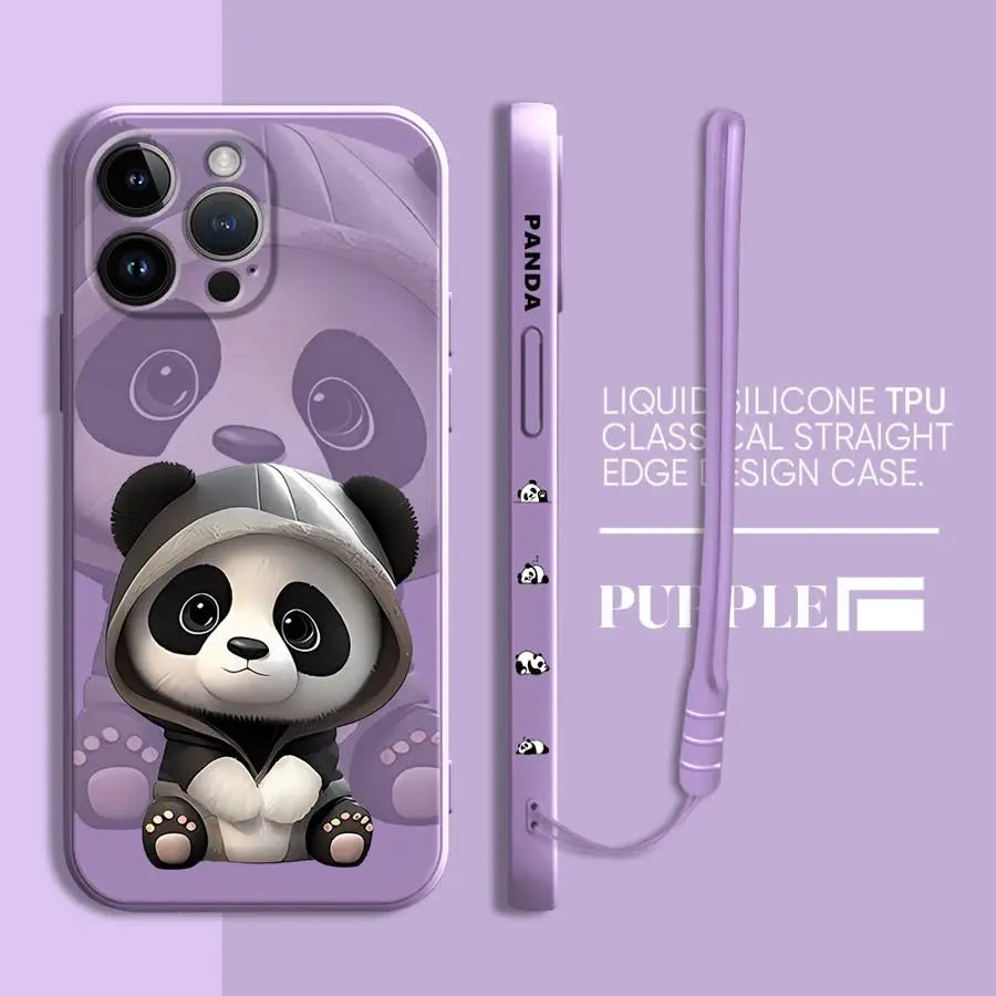 Cute Panda Phone Case for iPhone 11 13 16 Pro 14ProMax 15 Plus XS Max XR SE 8 7 12 Mini Silicone Cover Soft