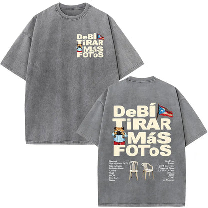 Rapper Bad Bunny Vintage Washed T Shirts Debi Tirar Mas Fotos DTMF T-shirts Men's Clothing Fashion High Quality T-shirt Couples