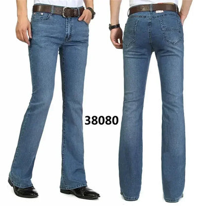 Male Bell Bottom Denim Trousers Slim Black Boot Cut Jeans Men's Clothing Casual Business Flares Pants