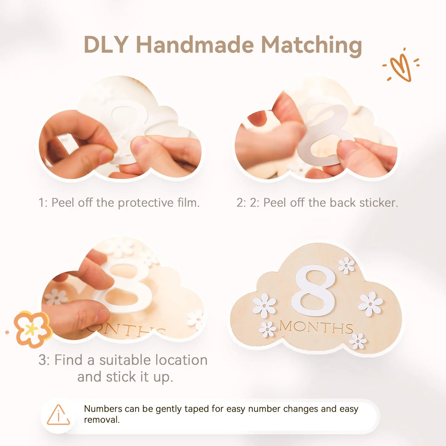 Wooden Baby Month Photography Prop Cloud Shape Record Card Newborn Birthday Gift Milestone Card Souvenir Baby Photo Accessories