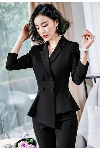 Fashion Red Pant Suits For Women Business Work Wear Formal Outfits Office Lady Blazer Set Elegant 2 Pieces Sets Female 2024 New