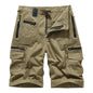 Men's Casual Shorts Summer Multi Pocket Workwear Shorts Male 100% Cotton Solid Breathable Fishing Cargo Knee Length Trousers