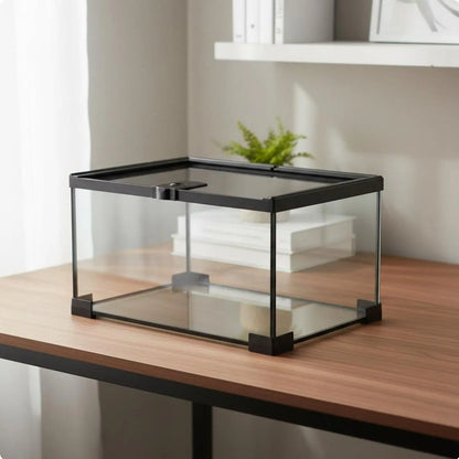 Stackable Reptile Terrarium Glass Cage Secure Mesh Lid with Heat Lamp Holder for Small Pets Display