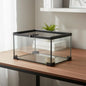 Stackable Reptile Terrarium Glass Cage Secure Mesh Lid with Heat Lamp Holder for Small Pets Display