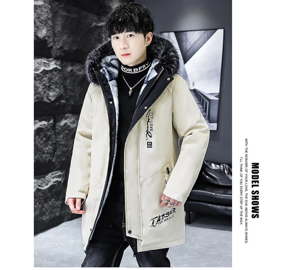 Winter Men's Long Down Jacket Fashion Male Thermal Parkas Coats Casual Men Classic Fur Collar Warm Padded Jackets Clothing 5XL