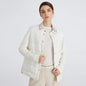 BC911 Polo Collar Spliced 100% Cashmere Long Sleeve Single Breasted White Goose Down Jacket for Women