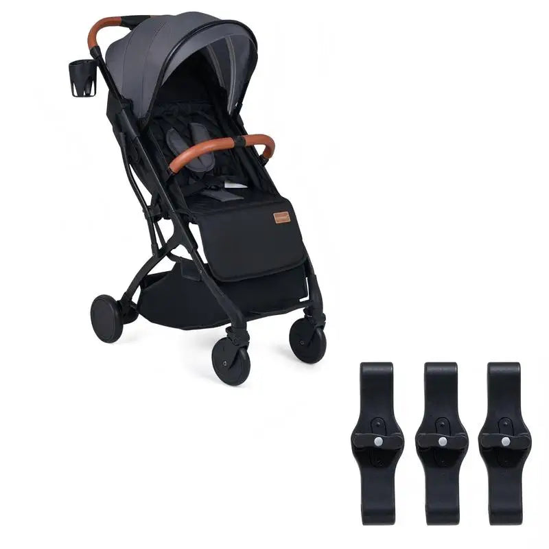 Foldable stroller with rain cover, adjustable backrest and canopy + connectors, grey