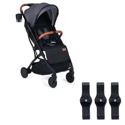 Foldable stroller with rain cover, adjustable backrest and canopy + connectors, grey