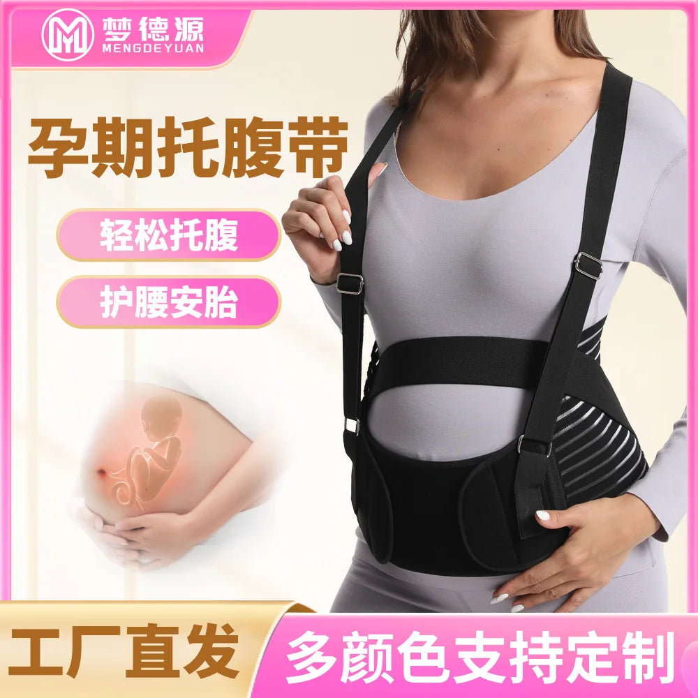 Double Support Back Abdomen Brace Shoulder Strap Lumbar Adjustable Black M-XXL NewSpecial Abdominal Care Belt for Pregnant Women
